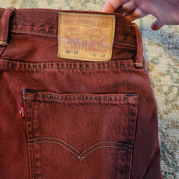 Levis 501Man's Straight Leg W32 L32 Red Denim Distressed Button Fly Jeans - Picture 6 of 9